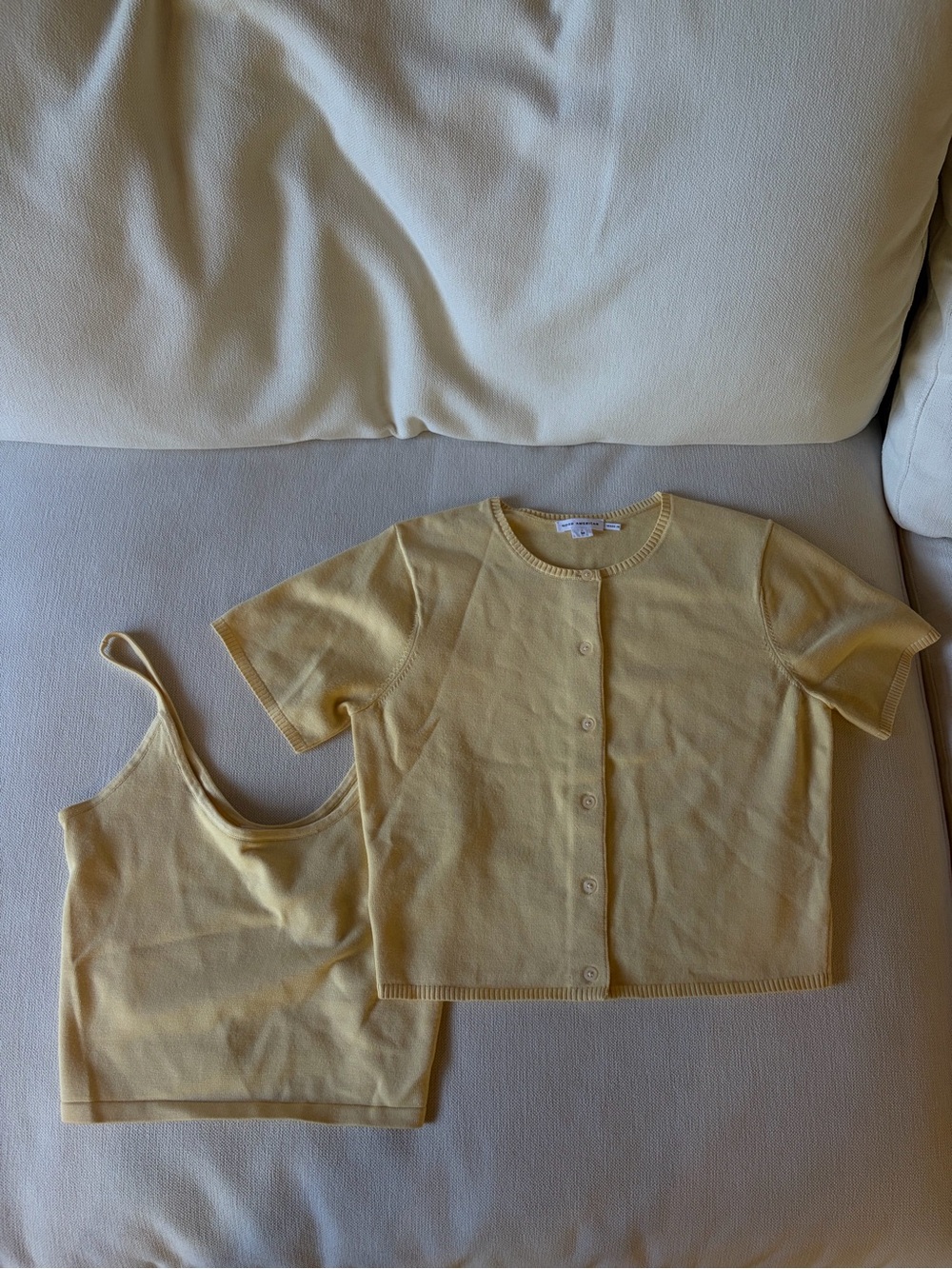 Butter Yellow Knit Matching set Knit Tank and Button Cardigan Set